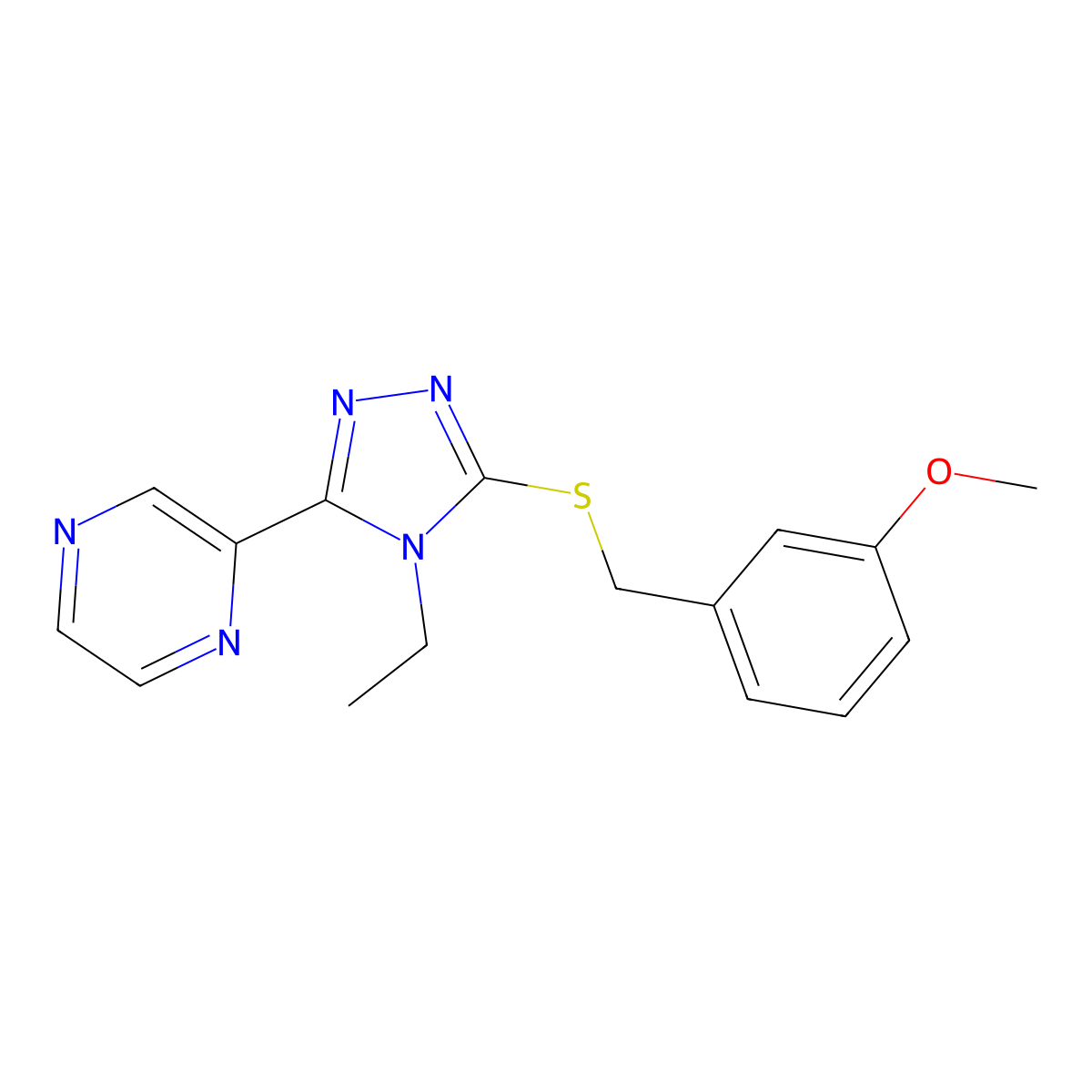 2-(4-Ethyl-5-((3-methoxybenzyl)thio)-4H-1,2,4-triazol-3-YL)pyrazine molecular structure, CAS 618427-18-2