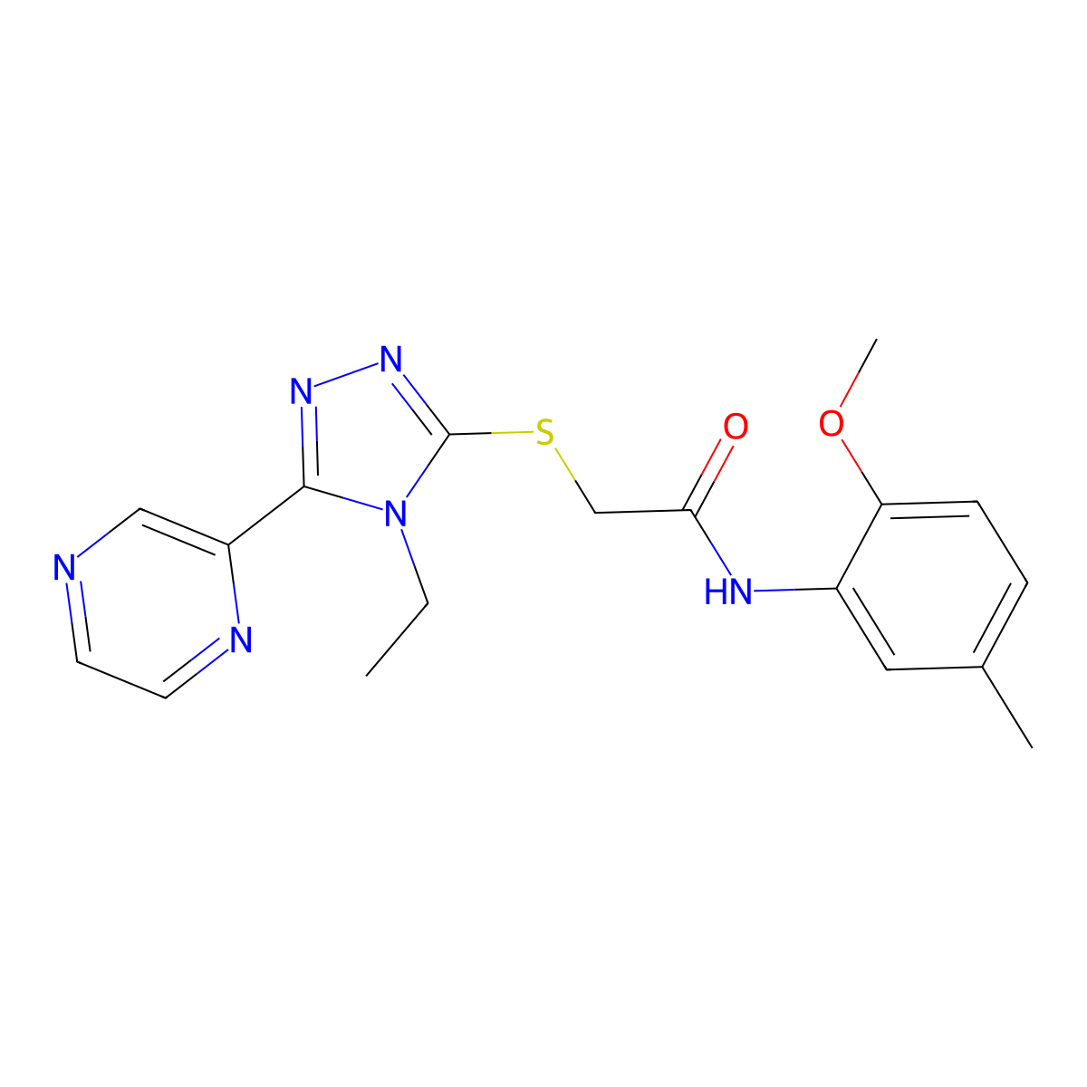 2-{[4-Ethyl-5-(2-pyrazinyl)-4H-1,2,4-triazol-3-YL]sulfanyl}-N-(2-methoxy-5-methylphenyl)acetamide molecular structure, CAS 618427-22-8