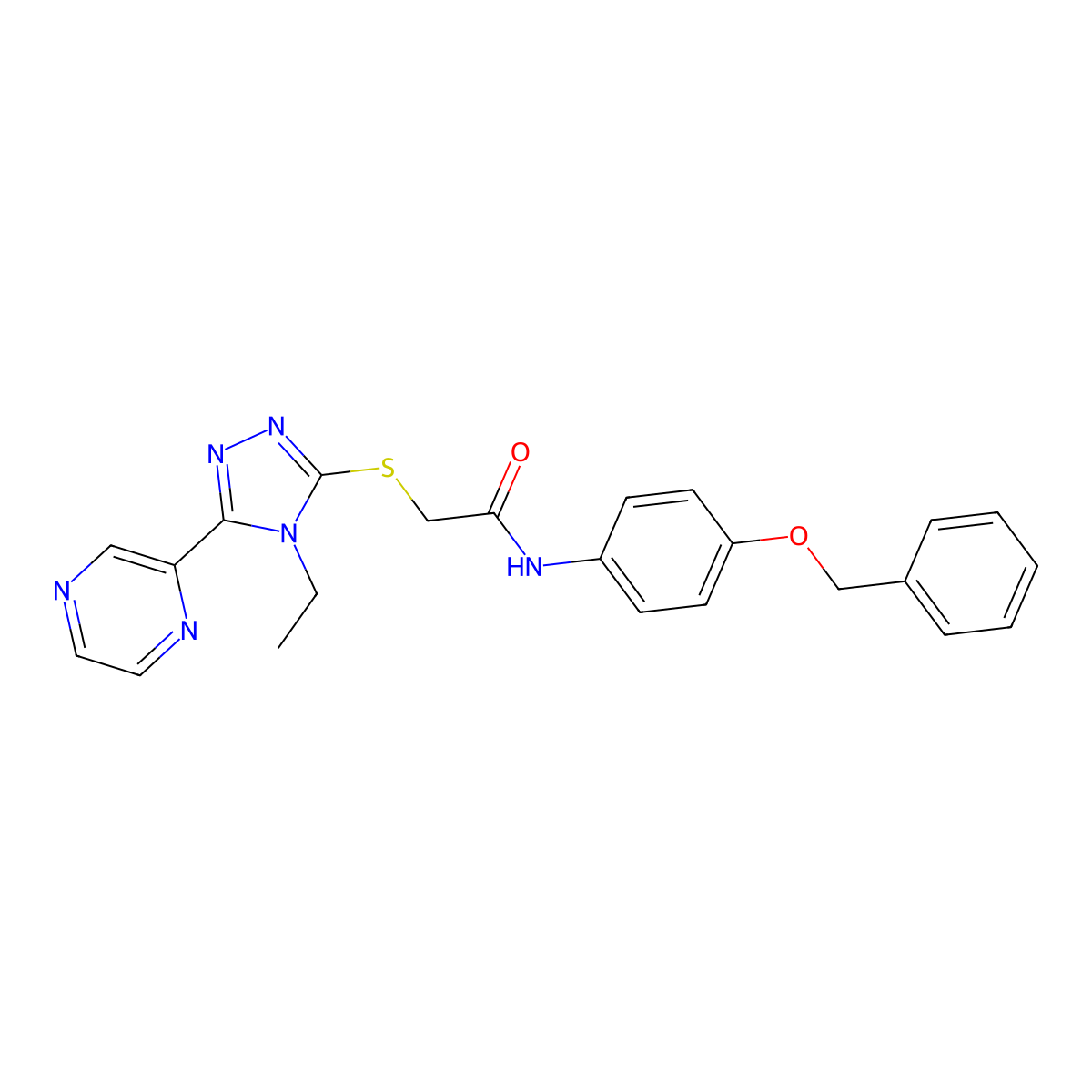 N-[4-(Benzyloxy)phenyl]-2-{[4-ethyl-5-(2-pyrazinyl)-4H-1,2,4-triazol-3-YL]sulfanyl}acetamide molecular structure, CAS 618427-32-0