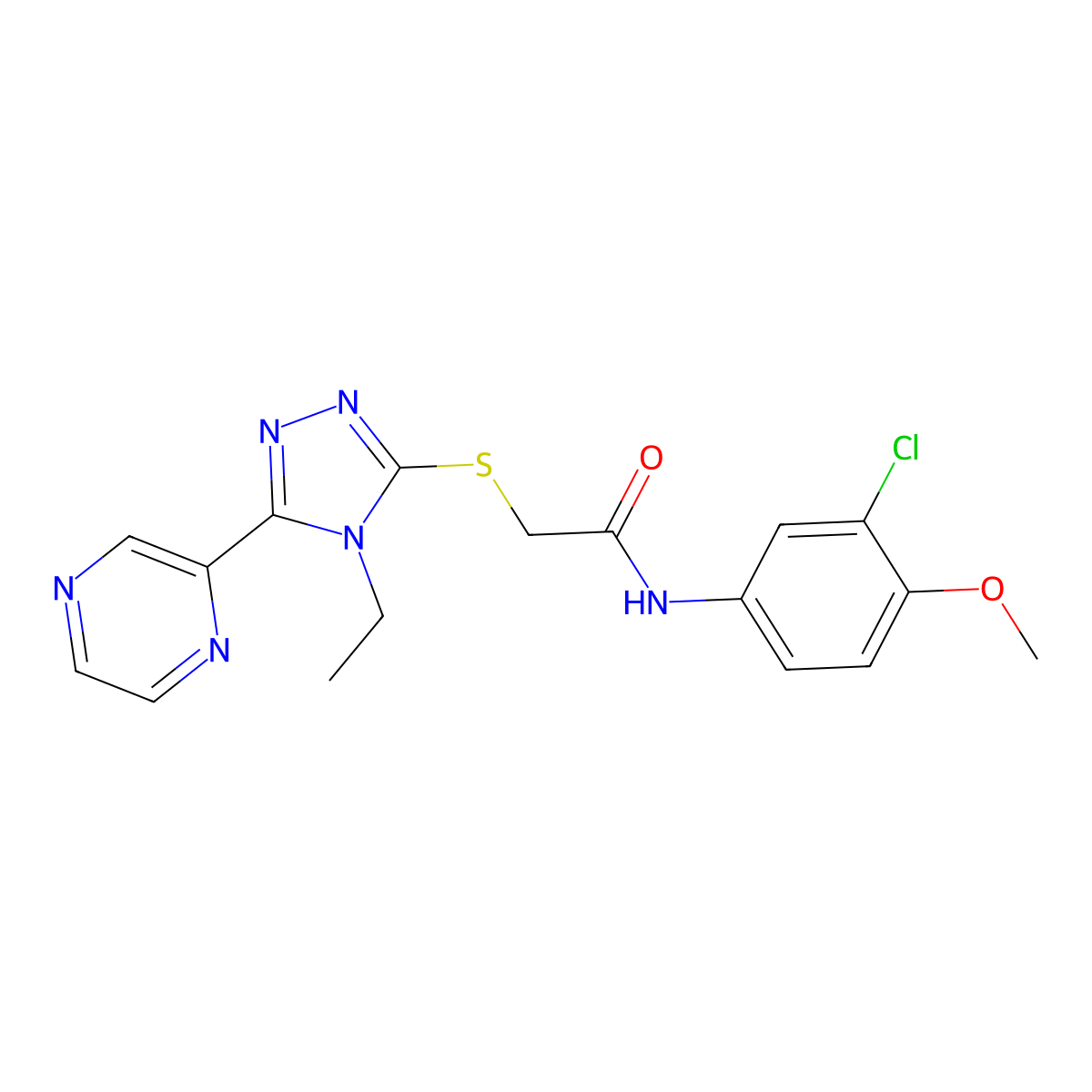 N-(3-Chloro-4-methoxyphenyl)-2-{[4-ethyl-5-(2-pyrazinyl)-4H-1,2,4-triazol-3-YL]sulfanyl}acetamide molecular structure, CAS 618427-33-1