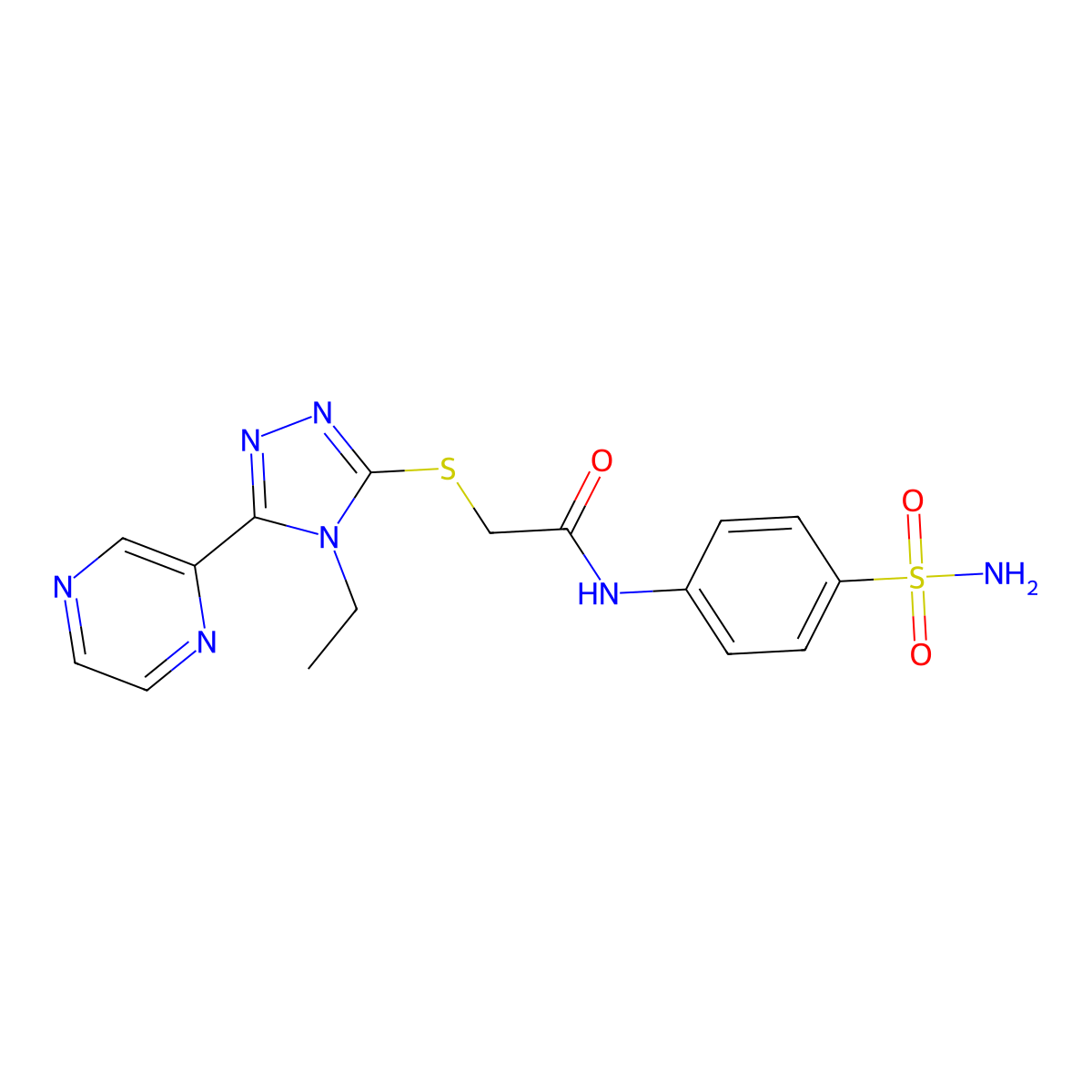 N-(4-(Aminosulfonyl)phenyl)-2-((4-ethyl-5-(2-pyrazinyl)-4H-1,2,4-triazol-3-YL)sulfanyl)acetamide molecular structure, CAS 618427-35-3