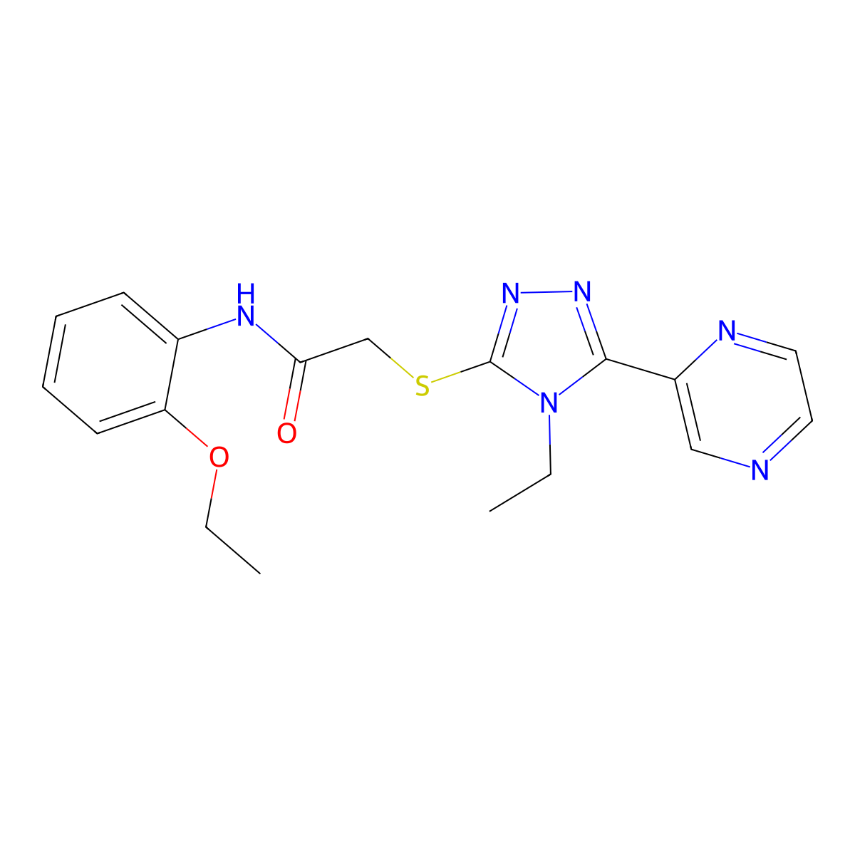 N-(2-Ethoxyphenyl)-2-((4-ET-5-(2-pyrazinyl)-4H-1,2,4-triazol-3-YL)thio)acetamide molecular structure, CAS 618427-36-4
