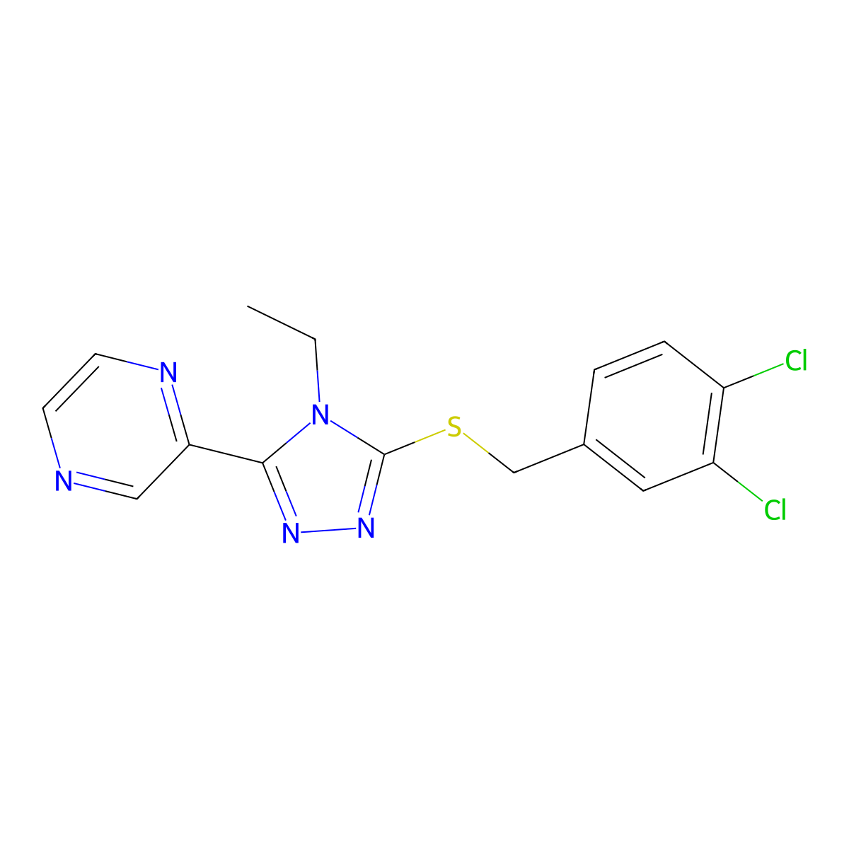2-(5-((3,4-Dichlorobenzyl)thio)-4-ethyl-4H-1,2,4-triazol-3-YL)pyrazine molecular structure, CAS 618427-38-6