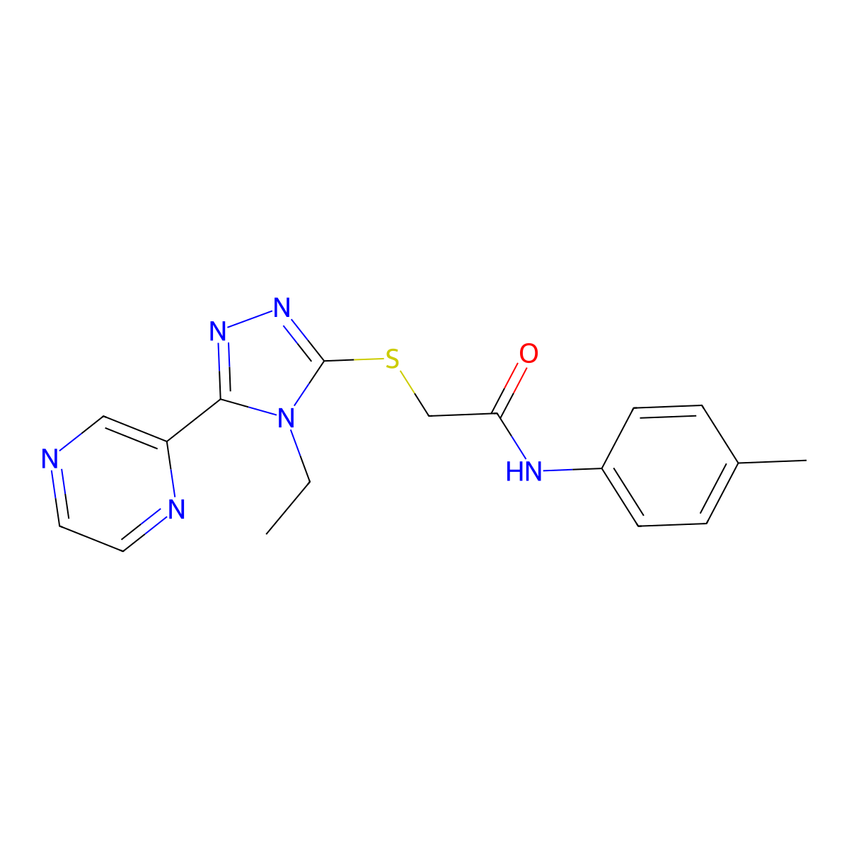 2-((4-ET-5-(2-Pyrazinyl)-4H-1,2,4-triazol-3-YL)thio)-N-(4-methylphenyl)acetamide molecular structure, CAS 618427-39-7