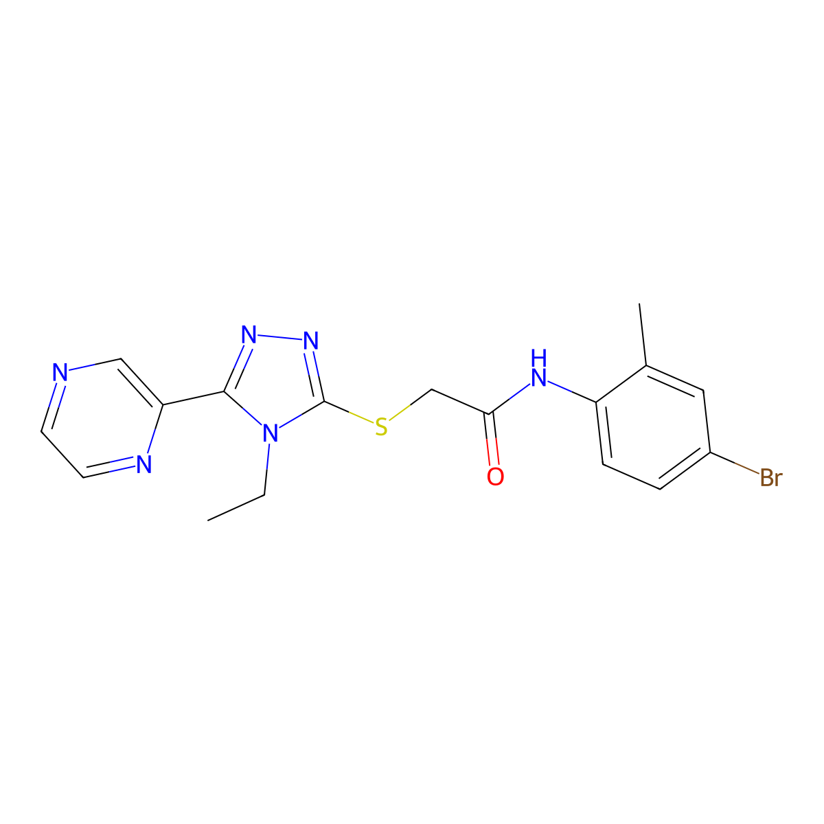 N-(4-Bromo-2-methylphenyl)-2-((4-ethyl-5-(2-pyrazinyl)-4H-1,2,4-triazol-3-YL)sulfanyl)acetamide molecular structure, CAS 618427-43-3