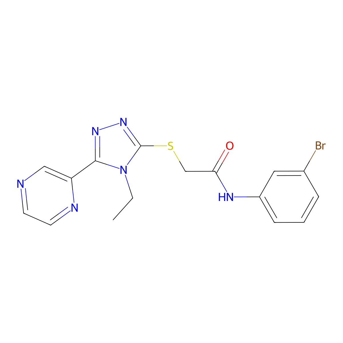 N-(3-BR-PH)-2-((4-Ethyl-5-(2-pyrazinyl)-4H-1,2,4-triazol-3-YL)thio)acetamide molecular structure, CAS 618427-45-5