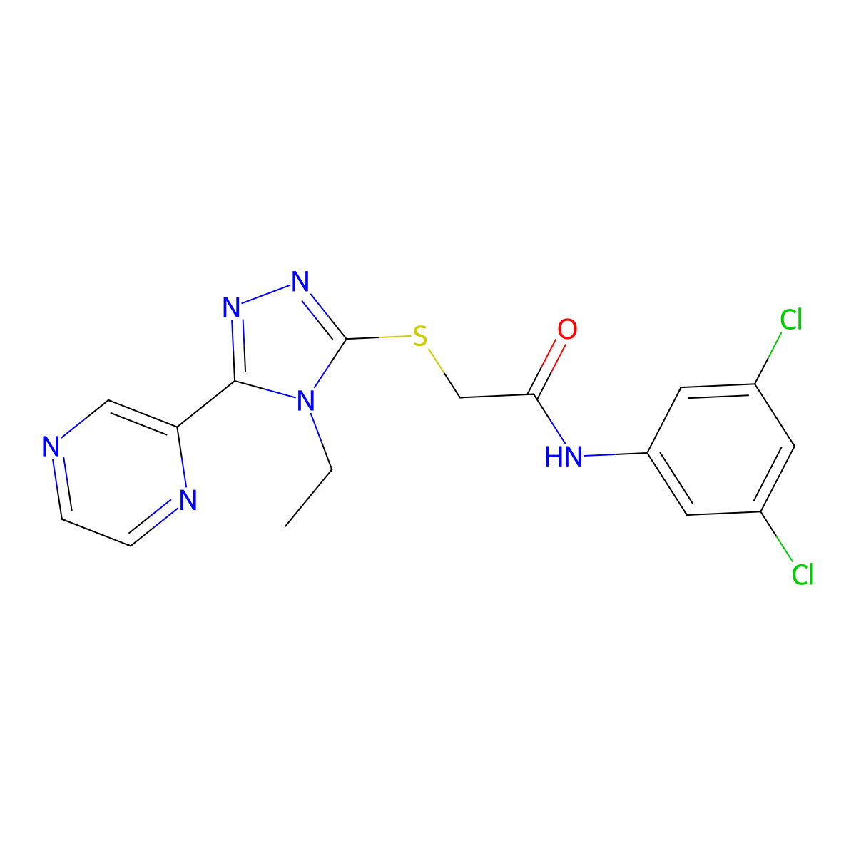 N-(3,5-Dichlorophenyl)-2-((4-ethyl-5-(2-pyrazinyl)-4H-1,2,4-triazol-3-YL)sulfanyl)acetamide molecular structure, CAS 618427-47-7