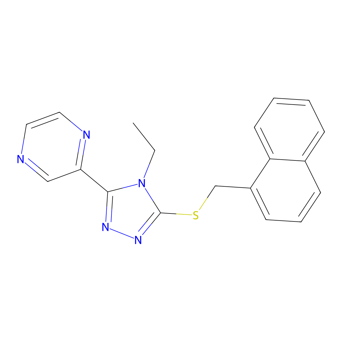 2-(4-Ethyl-5-((1-naphthylmethyl)thio)-4H-1,2,4-triazol-3-YL)pyrazine molecular structure, CAS 618427-48-8