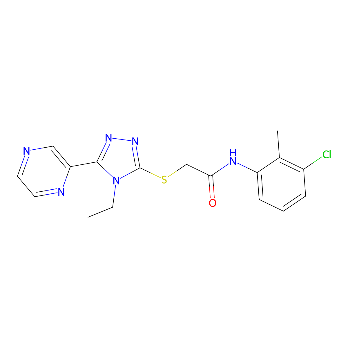 N-(3-Chloro-2-methylphenyl)-2-{[4-ethyl-5-(2-pyrazinyl)-4H-1,2,4-triazol-3-YL]sulfanyl}acetamide molecular structure, CAS 618427-49-9