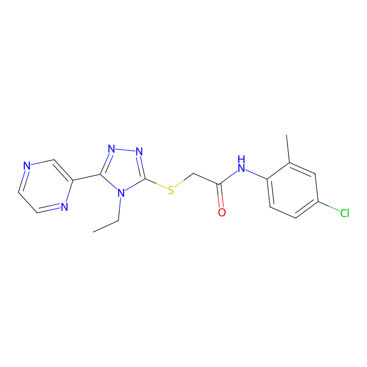 N-(4-Chloro-2-methylphenyl)-2-((4-ethyl-5-(2-pyrazinyl)-4H-1,2,4-triazol-3-YL)sulfanyl)acetamide molecular structure, CAS 618427-50-2