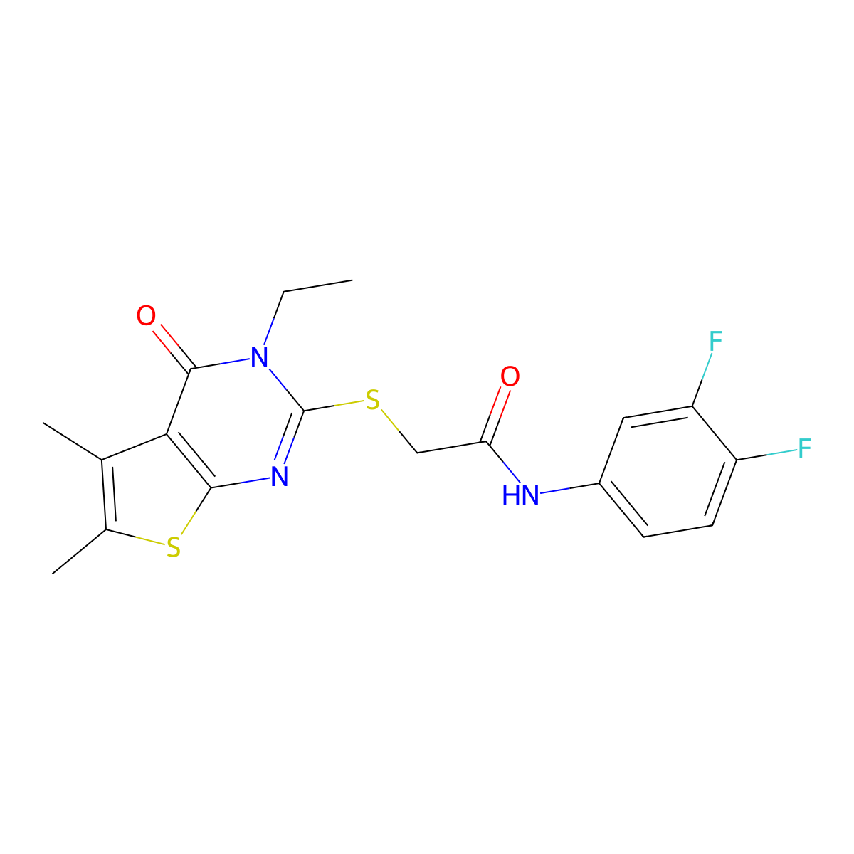 N-(3,4-Difluorophenyl)-2-((3-ethyl-5,6-dimethyl-4-oxo-3,4-dihydrothieno(2,3-D)pyrimidin-2-YL)sulfanyl)acetamide molecular structure, CAS 618427-59-1