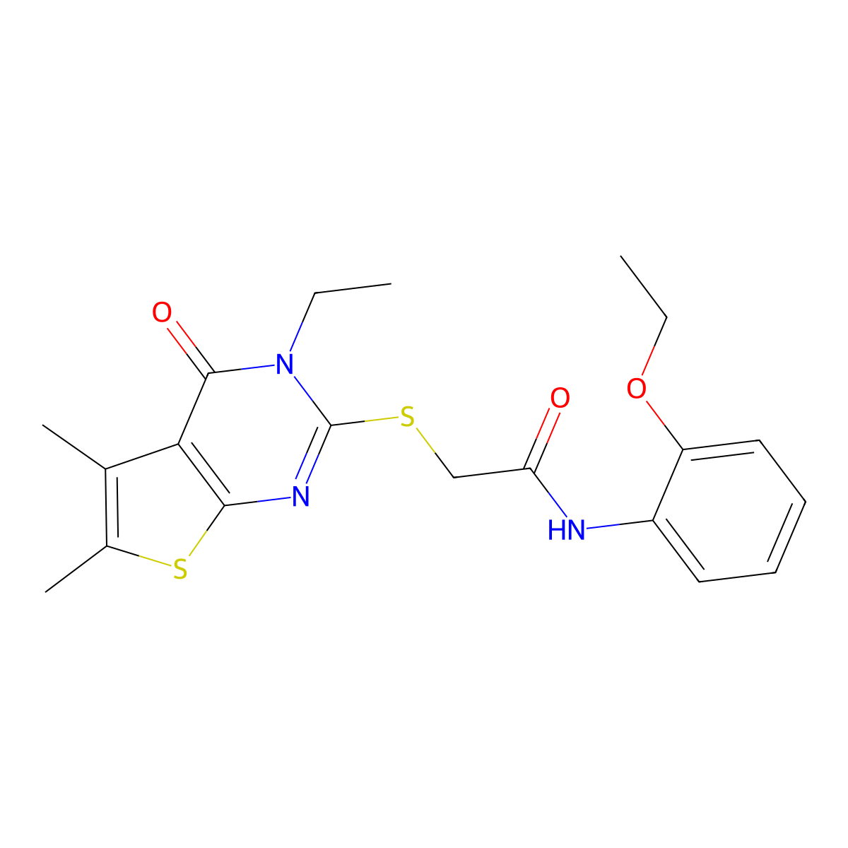 N-(2-Ethoxyphenyl)-2-[(3-ethyl-5,6-dimethyl-4-oxo-3,4-dihydrothieno[2,3-D]pyrimidin-2-YL)sulfanyl]acetamide molecular structure, CAS 618427-64-8