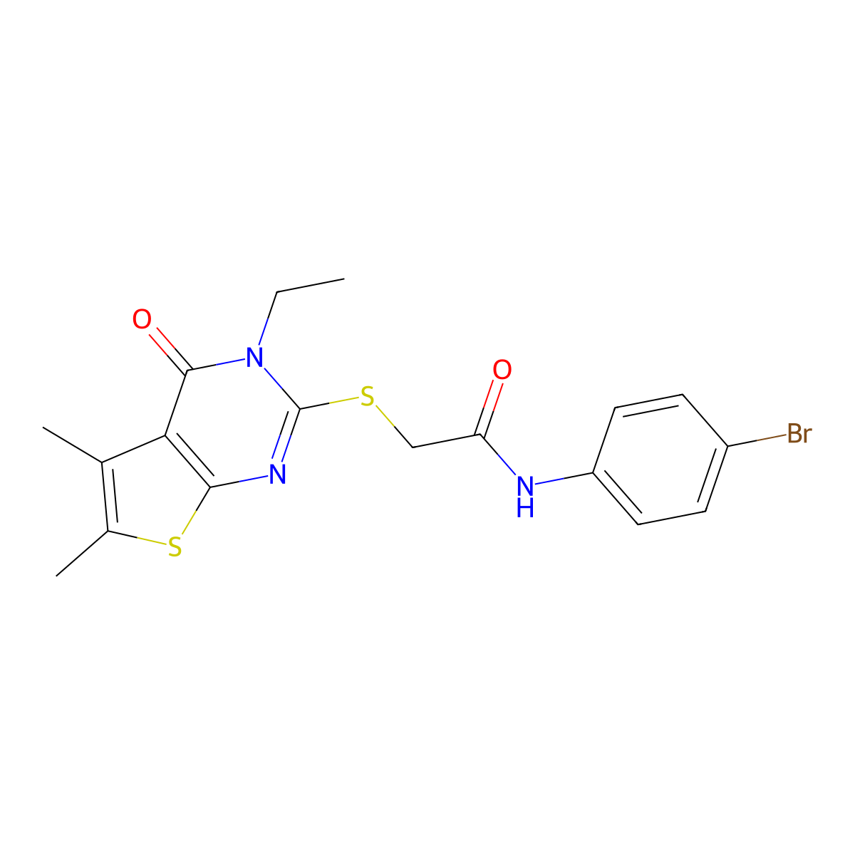 N-(4-Bromophenyl)-2-[(3-ethyl-5,6-dimethyl-4-oxo-3,4-dihydrothieno[2,3-D]pyrimidin-2-YL)sulfanyl]acetamide molecular structure, CAS 618427-66-0
