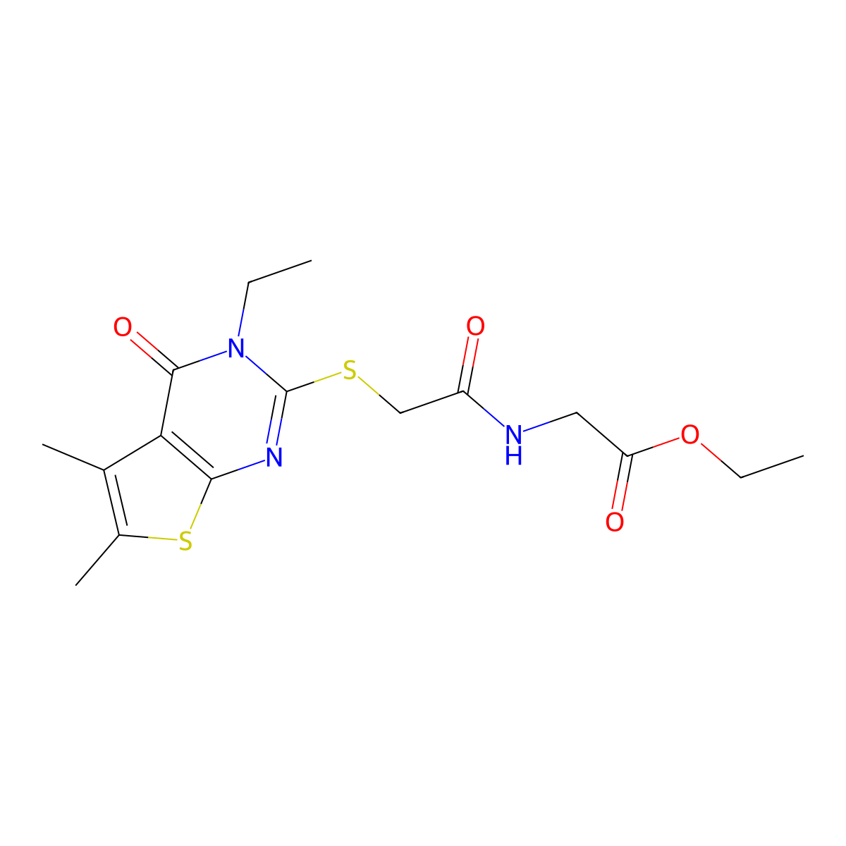 Ethyl ({[(3-ethyl-5,6-dimethyl-4-oxo-3,4-dihydrothieno[2,3-D]pyrimidin-2-YL)sulfanyl]acetyl}amino)acetate molecular structure, CAS 618427-72-8
