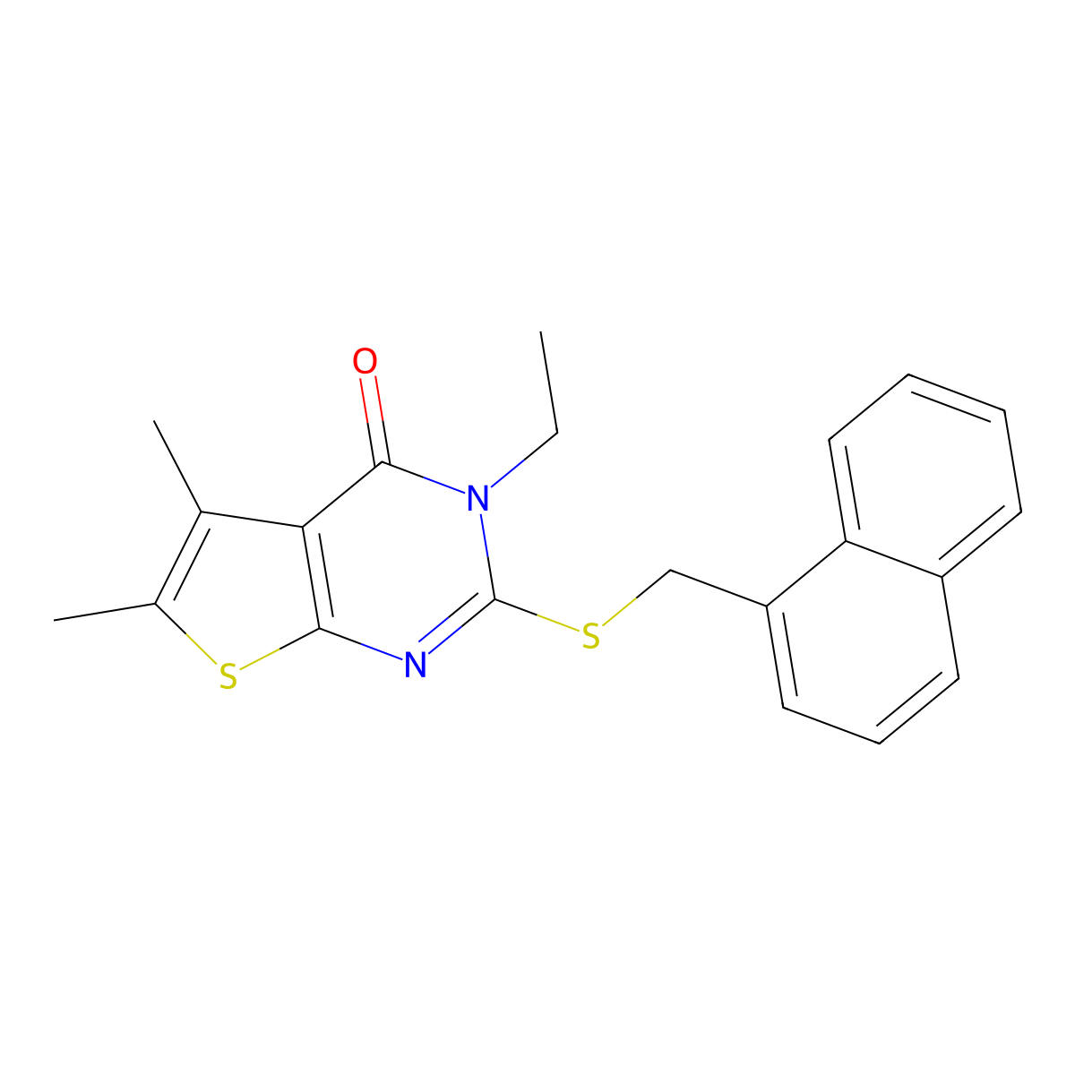 3-Ethyl-5,6-dimethyl-2-((1-naphthylmethyl)thio)thieno(2,3-D)pyrimidin-4(3H)-one molecular structure, CAS 618427-79-5