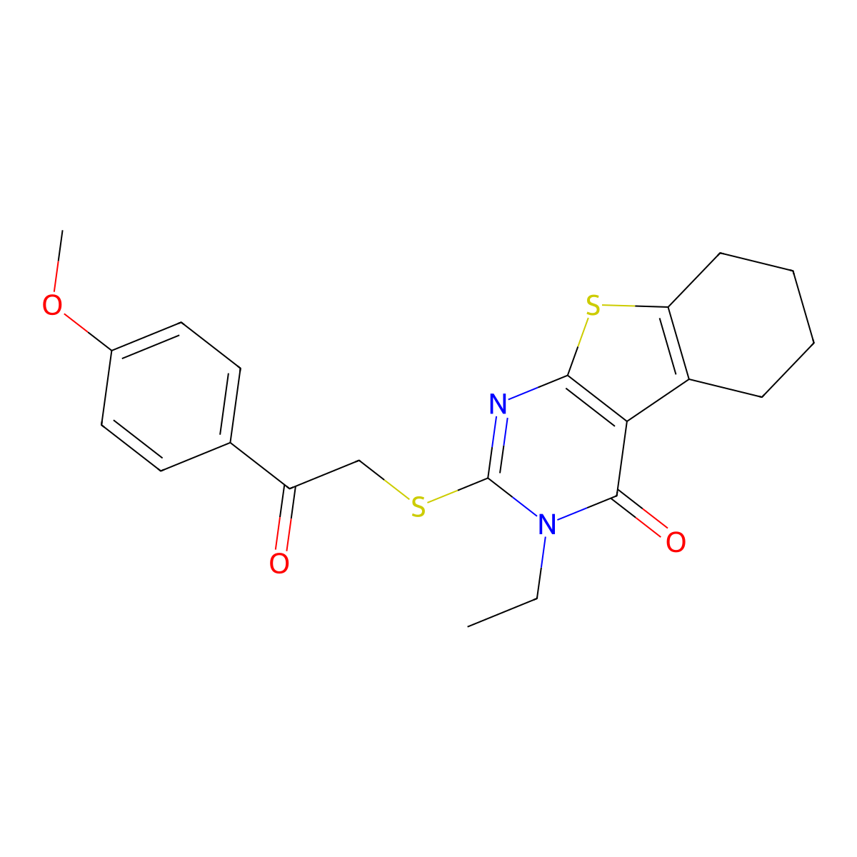 3-Ethyl-2-((2-(4-methoxyphenyl)-2-oxoethyl)sulfanyl)-5,6,7,8-tetrahydro(1)benzothieno(2,3-D)pyrimidin-4(3H)-one molecular structure, CAS 618427-85-3