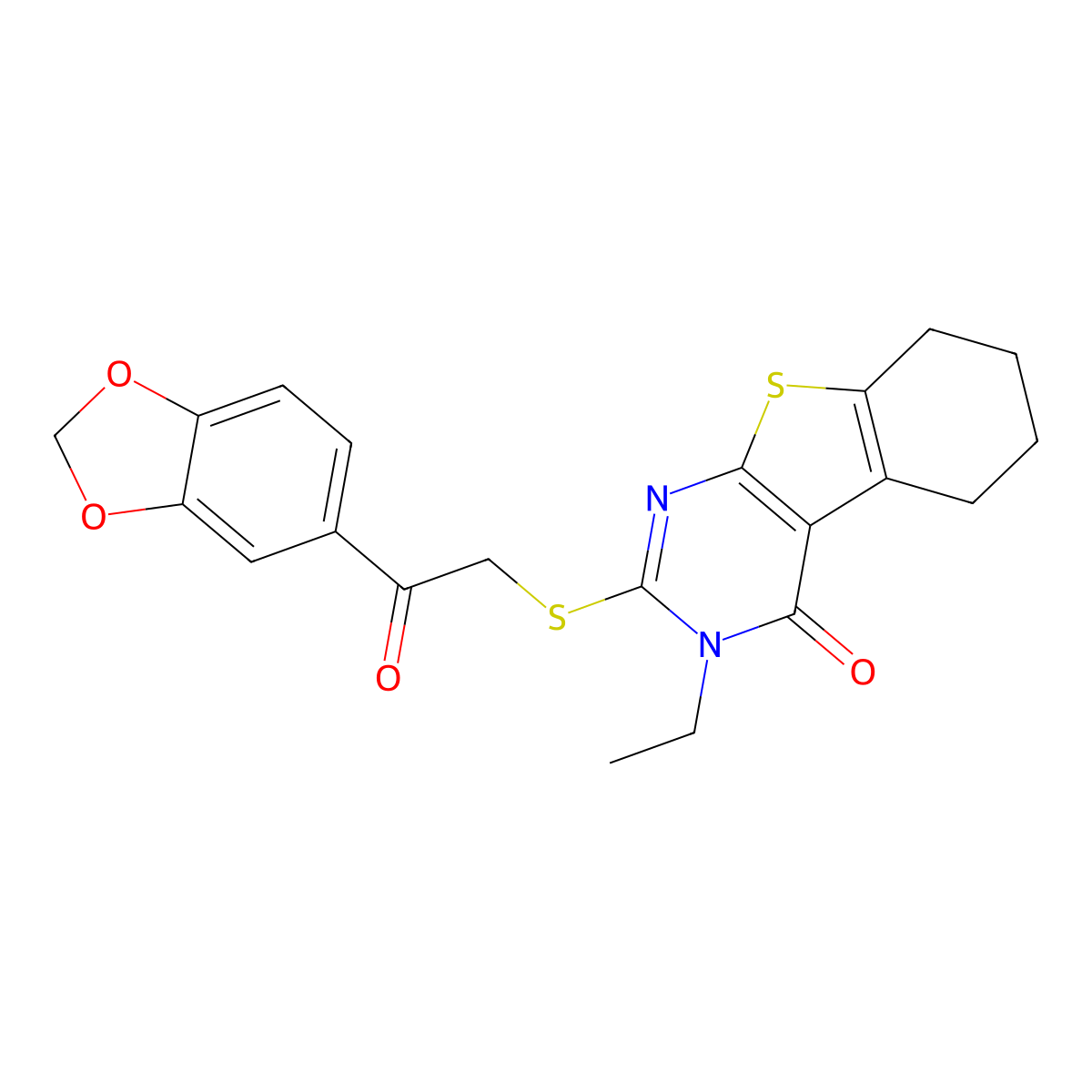 2-((2-(1,3-Benzodioxol-5-YL)-2-oxoethyl)sulfanyl)-3-ethyl-5,6,7,8-tetrahydro(1)benzothieno(2,3-D)pyrimidin-4(3H)-one molecular structure, CAS 618427-87-5
