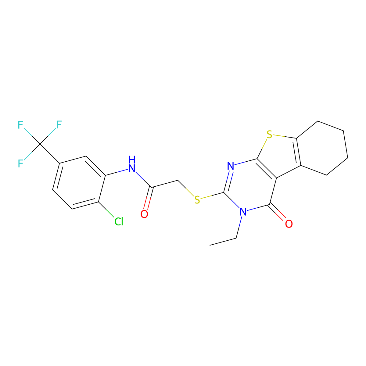 N-(2-Chloro-5-(trifluoromethyl)phenyl)-2-((3-ethyl-4-oxo-3,4,5,6,7,8-hexahydro(1)benzothieno(2,3-D)pyrimidin-2-YL)sulfanyl)acetamide molecular structure, CAS 618427-88-6