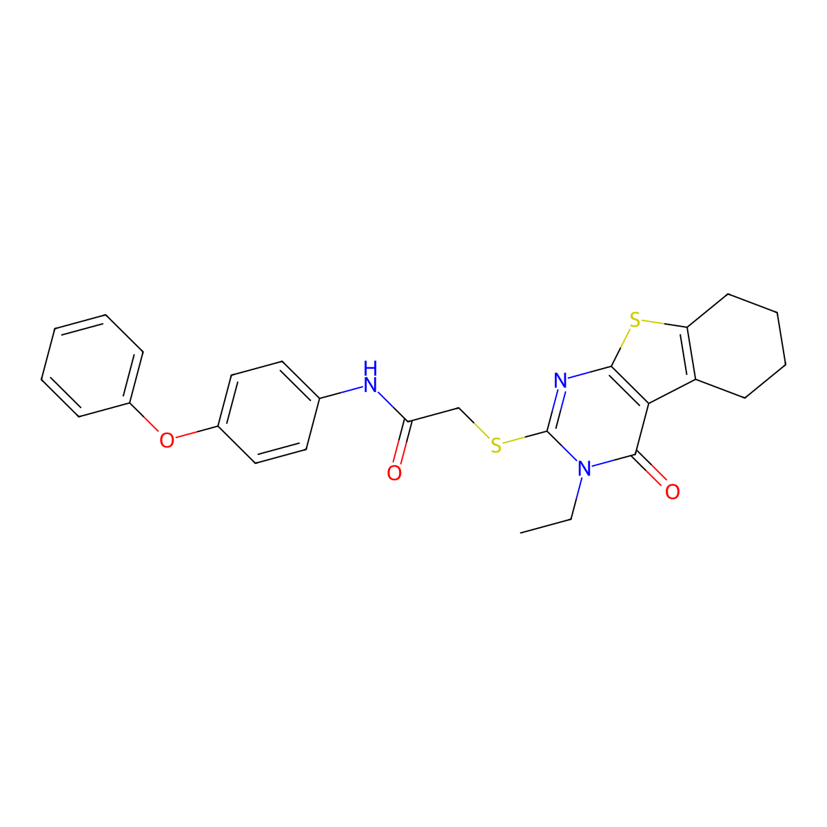 2-[(3-Ethyl-4-oxo-3,4,5,6,7,8-hexahydro[1]benzothieno[2,3-D]pyrimidin-2-YL)sulfanyl]-N-(4-phenoxyphenyl)acetamide molecular structure, CAS 618427-90-0