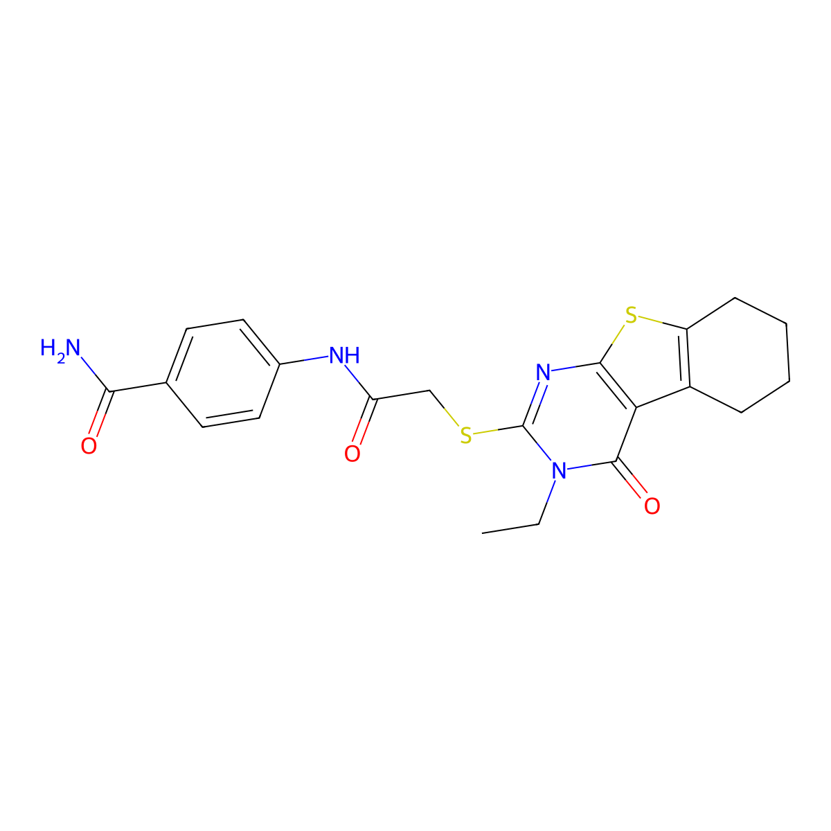 4-({[(3-Ethyl-4-oxo-3,4,5,6,7,8-hexahydro[1]benzothieno[2,3-D]pyrimidin-2-YL)sulfanyl]acetyl}amino)benzamide molecular structure, CAS 618427-92-2