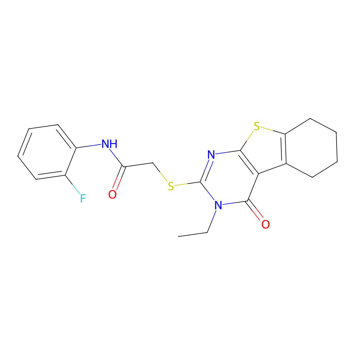2-((3-Ethyl-4-oxo-3,4,5,6,7,8-hexahydro(1)benzothieno(2,3-D)pyrimidin-2-YL)sulfanyl)-N-(2-fluorophenyl)acetamide molecular structure, CAS 618427-93-3