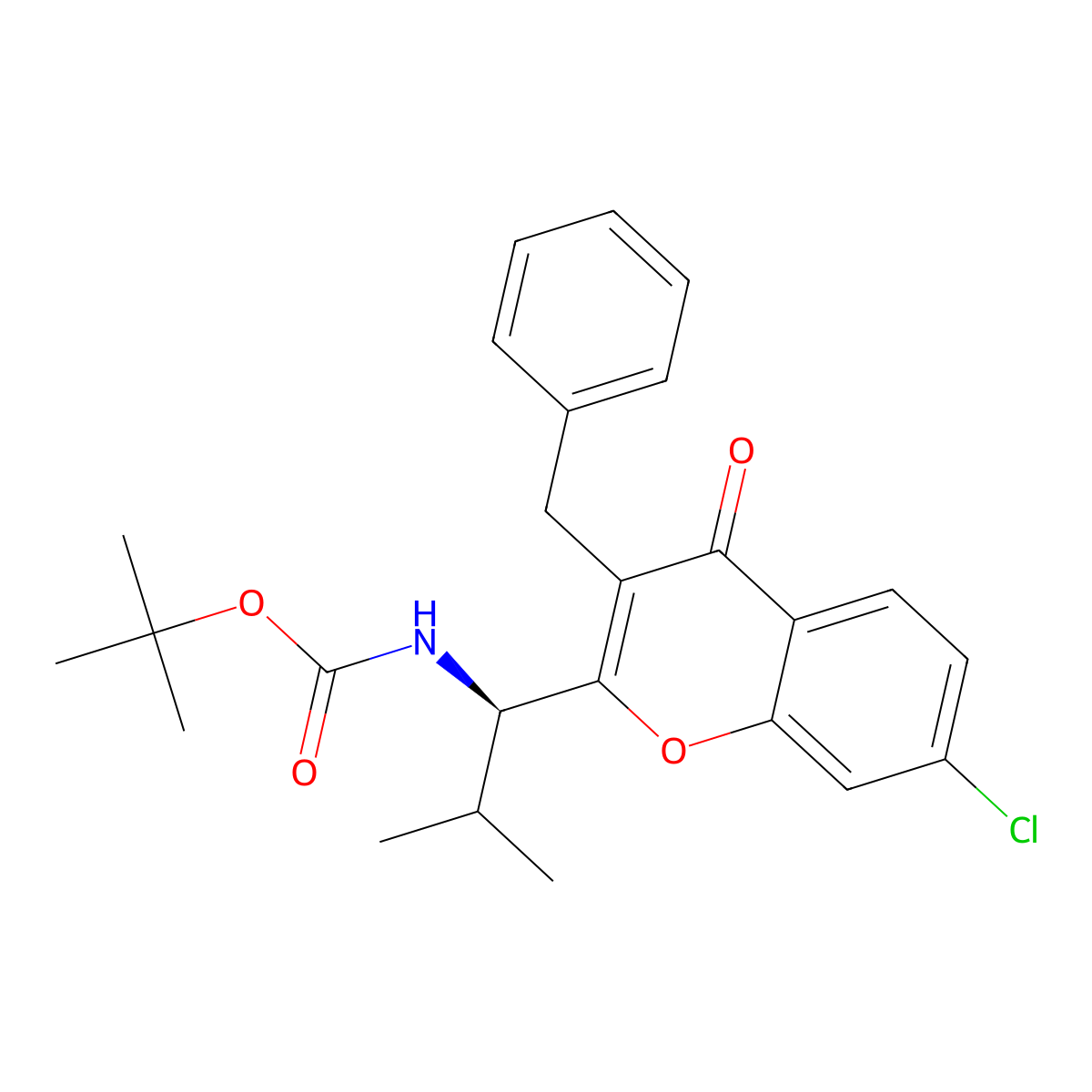 (R)-tert-Butyl 1-(3-benzyl-7-chloro-4-oxo-4H-chromen-2-yl)-2-methylpropylcarbamate molecular structure, CAS 618430-24-3