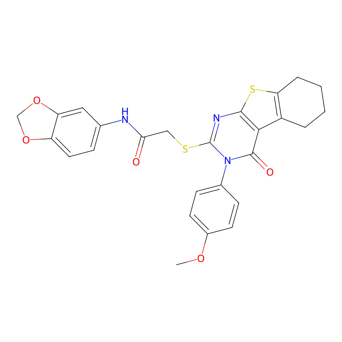 N-(1,3-Benzodioxol-5-YL)-2-{[3-(4-methoxyphenyl)-4-oxo-3,4,5,6,7,8-hexahydro[1]benzothieno[2,3-D]pyrimidin-2-YL]sulfanyl}acetamide molecular structure, CAS 618431-92-8