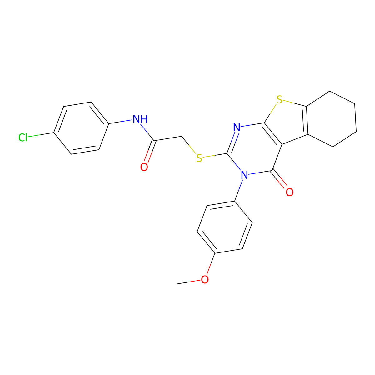 N-(4-Chlorophenyl)-2-{[3-(4-methoxyphenyl)-4-oxo-3,4,5,6,7,8-hexahydro[1]benzothieno[2,3-D]pyrimidin-2-YL]sulfanyl}acetamide molecular structure, CAS 618431-94-0