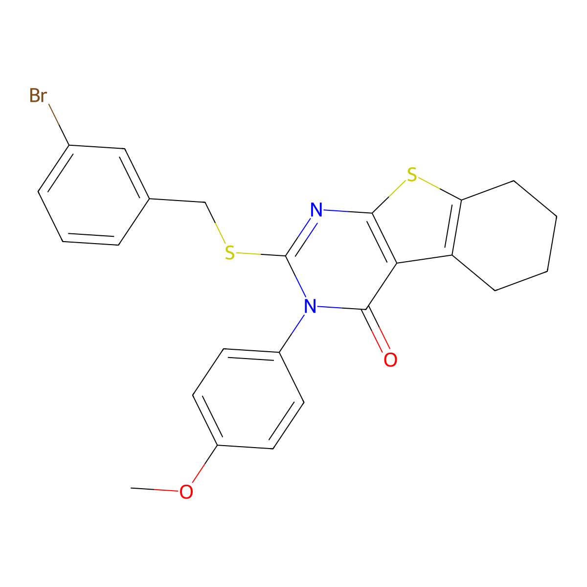 2-((3-Bromobenzyl)thio)-3-(4-methoxyphenyl)-5,6,7,8-tetrahydrobenzo[4,5]thieno[2,3-d]pyrimidin-4(3H)-one molecular structure, CAS 618431-97-3