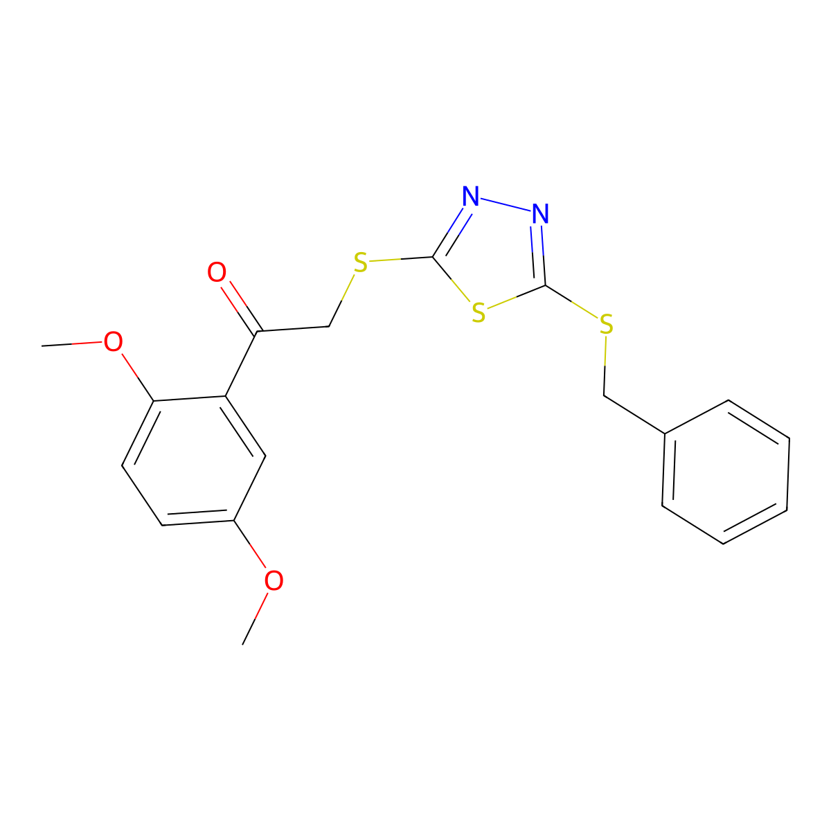 2-((5-(Benzylthio)-1,3,4-thiadiazol-2-YL)thio)-1-(2,5-dimethoxyphenyl)ethanone molecular structure, CAS 618432-02-3