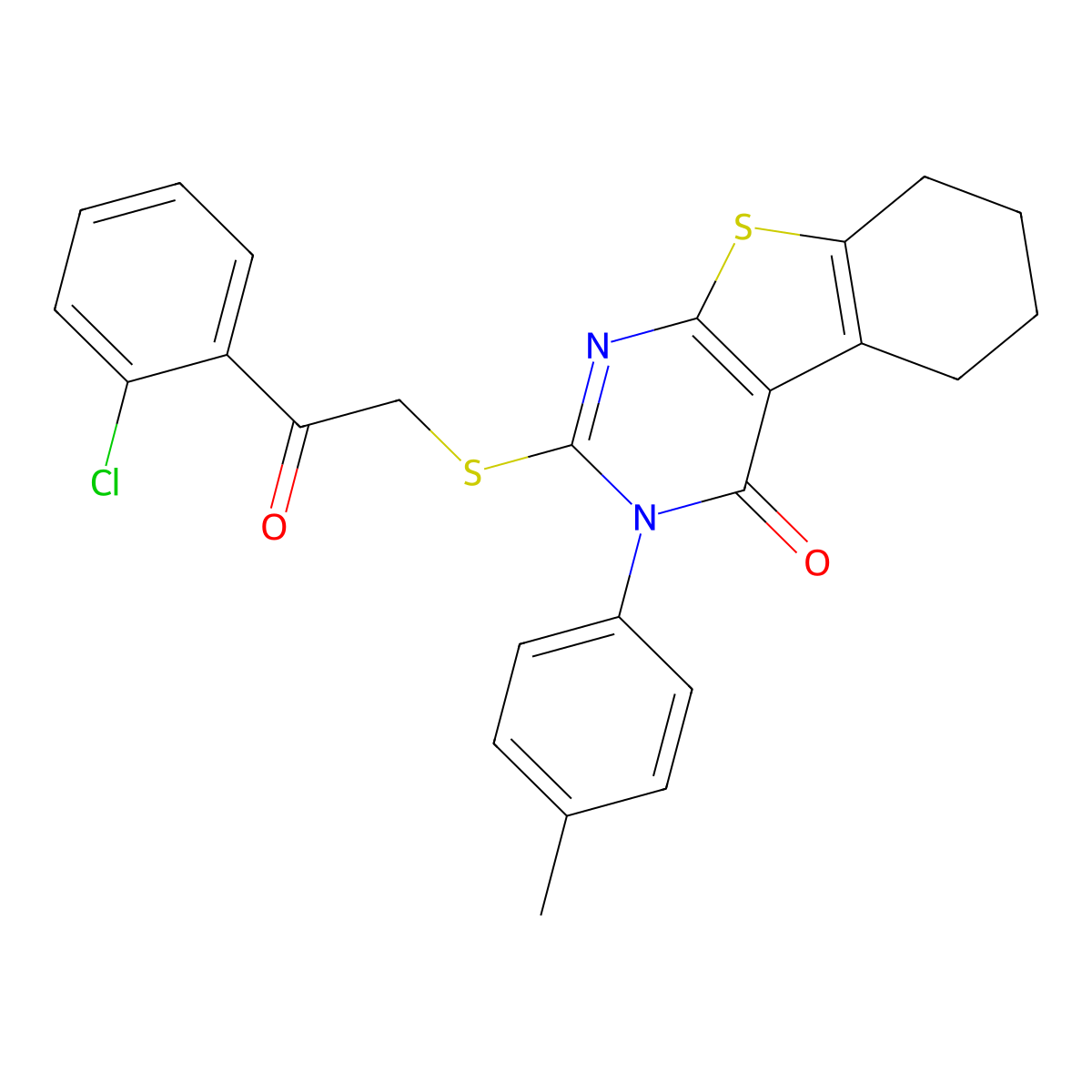 2-{[2-(2-Chlorophenyl)-2-oxoethyl]sulfanyl}-3-(4-methylphenyl)-5,6,7,8-tetrahydro[1]benzothieno[2,3-D]pyrimidin-4(3H)-one molecular structure, CAS 618432-24-9