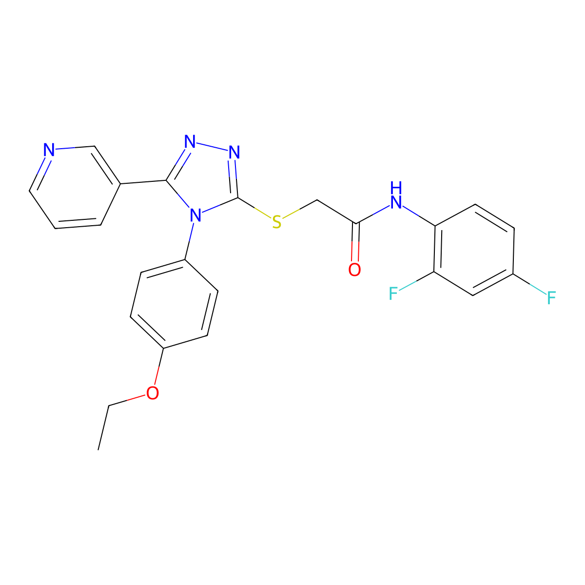 N-(2,4-Difluorophenyl)-2-{[4-(4-ethoxyphenyl)-5-(3-pyridinyl)-4H-1,2,4-triazol-3-YL]sulfanyl}acetamide molecular structure, CAS 618432-47-6