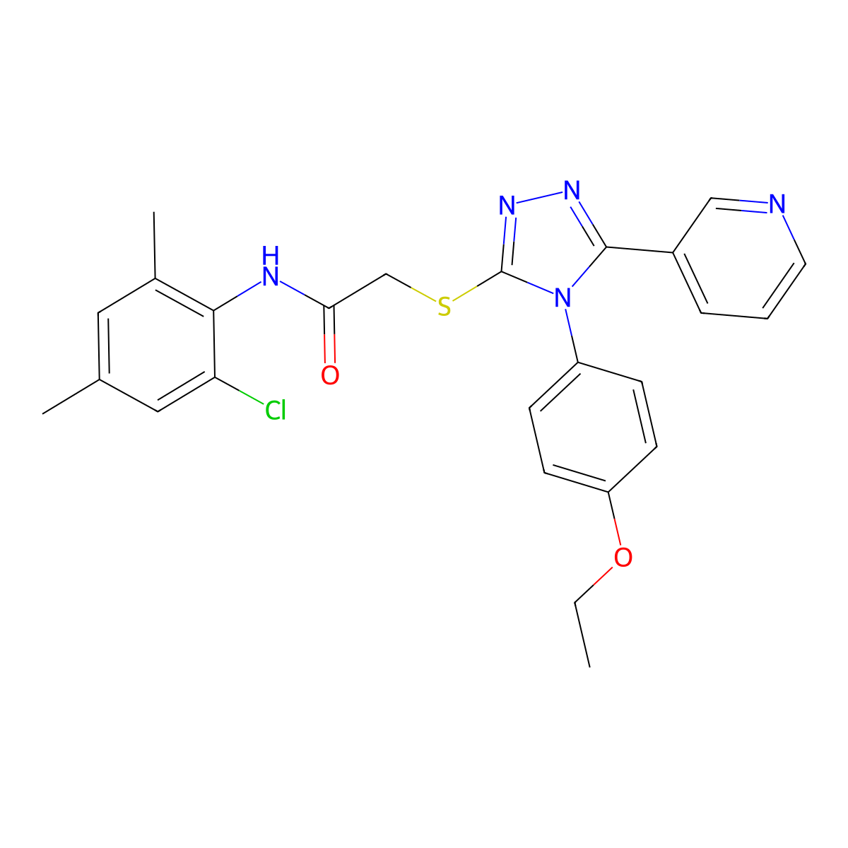 N-(2-Chloro-4,6-dimethylphenyl)-2-((4-(4-ethoxyphenyl)-5-(3-pyridinyl)-4H-1,2,4-triazol-3-YL)sulfanyl)acetamide molecular structure, CAS 618432-50-1