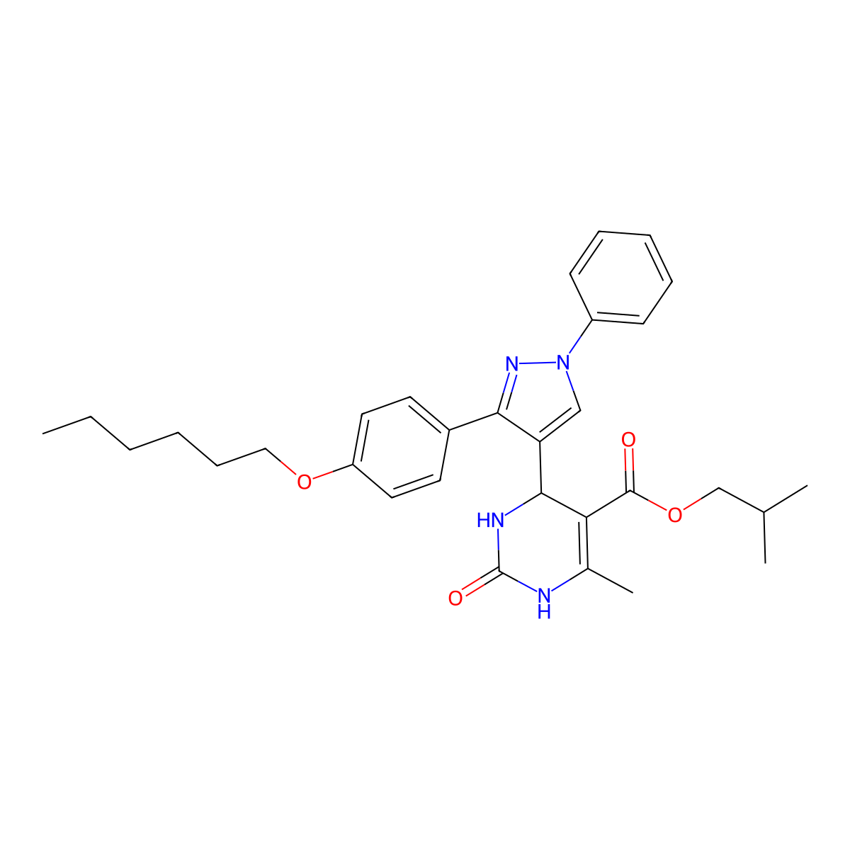 Isobutyl 4-{3-[4-(hexyloxy)phenyl]-1-phenyl-1H-pyrazol-4-YL}-6-methyl-2-oxo-1,2,3,4-tetrahydro-5-pyrimidinecarboxylate molecular structure, CAS 618439-50-2