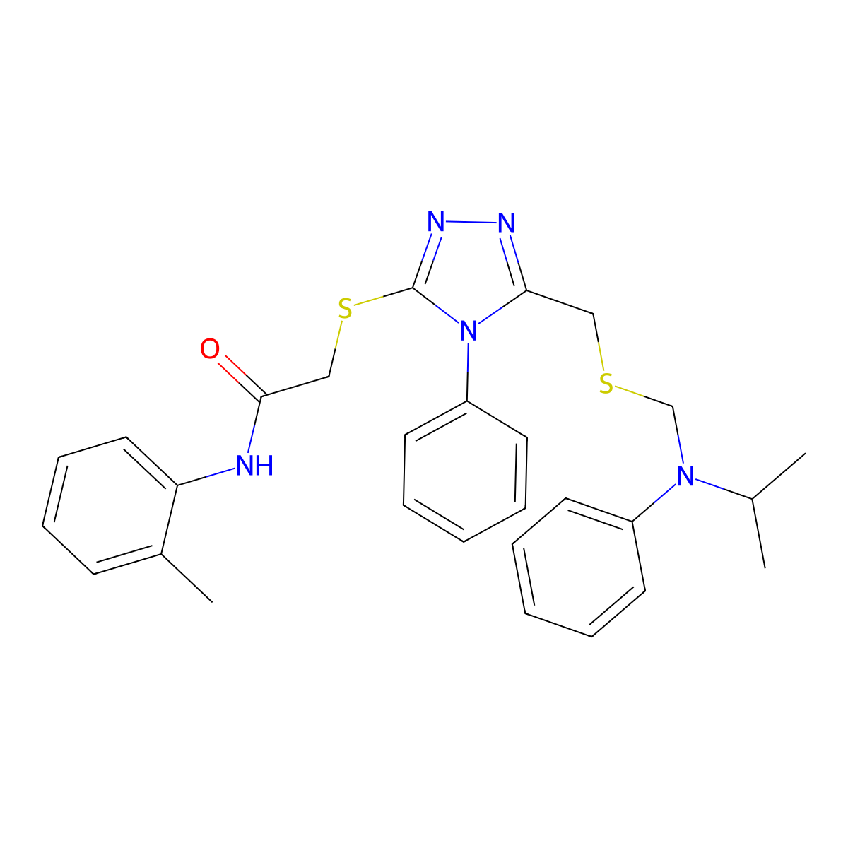 2-((5-((((Isopropylanilino)methyl)sulfanyl)methyl)-4-phenyl-4H-1,2,4-triazol-3-YL)sulfanyl)-N-(2-methylphenyl)acetamide molecular structure, CAS 618441-54-6