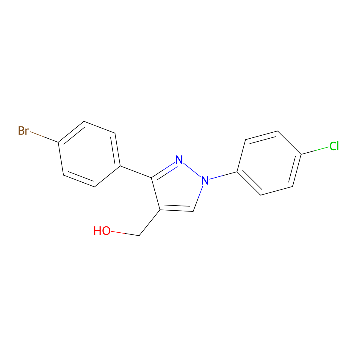 (3-(4-Bromophenyl)-1-(4-chlorophenyl)-1H-pyrazol-4-YL)methanol molecular structure, CAS 618441-61-5