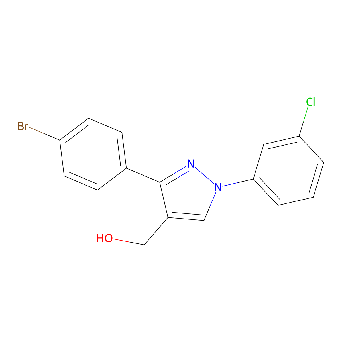 (3-(4-Bromophenyl)-1-(3-chlorophenyl)-1H-pyrazol-4-YL)methanol molecular structure, CAS 618441-69-3