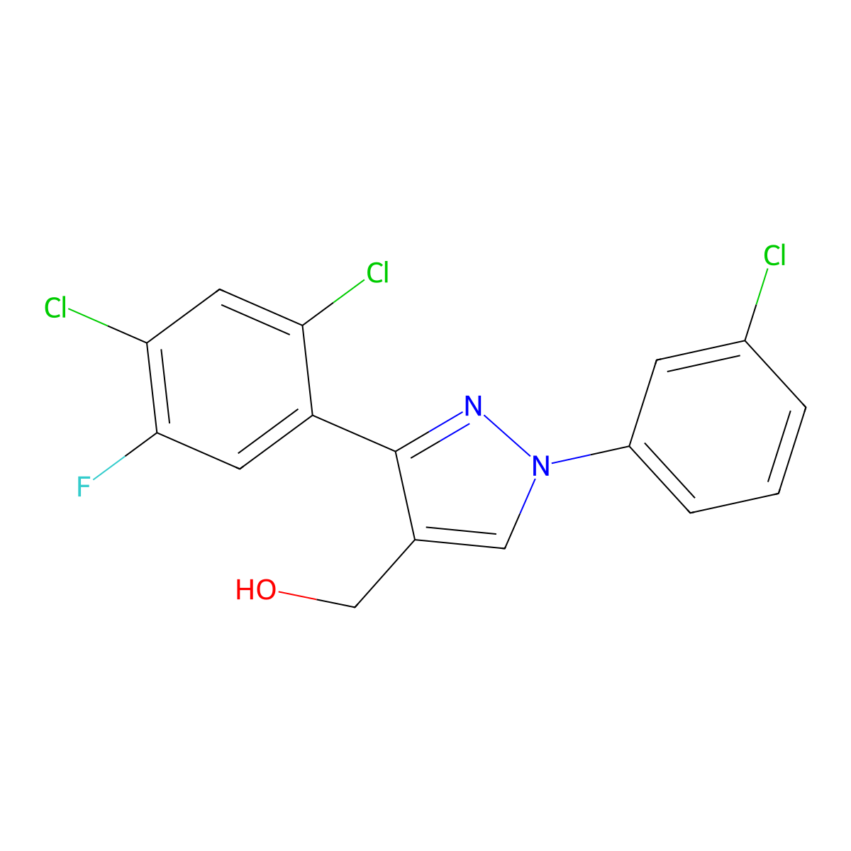 (1-(3-Chlorophenyl)-3-(2,4-dichloro-5-fluorophenyl)-1H-pyrazol-4-YL)methanol molecular structure, CAS 618441-75-1