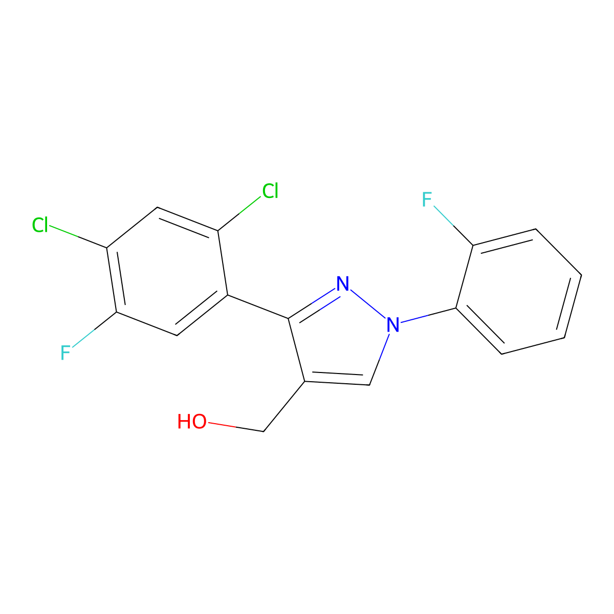 (3-(2,4-Dichloro-5-fluorophenyl)-1-(2-fluorophenyl)-1H-pyrazol-4-YL)methanol molecular structure, CAS 618441-76-2