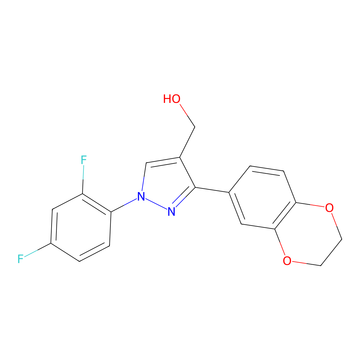 (1-(2,4-DI-F-PH)-3-(2,3-Dihydro-1,4-benzodioxin-6-YL)-1H-pyrazol-4-YL)methanol molecular structure, CAS 618441-77-3