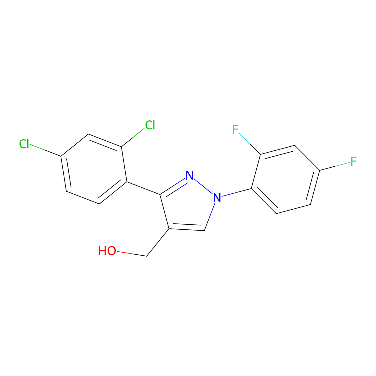 (3-(2,4-Dichlorophenyl)-1-(2,4-difluorophenyl)-1H-pyrazol-4-YL)methanol molecular structure, CAS 618441-79-5