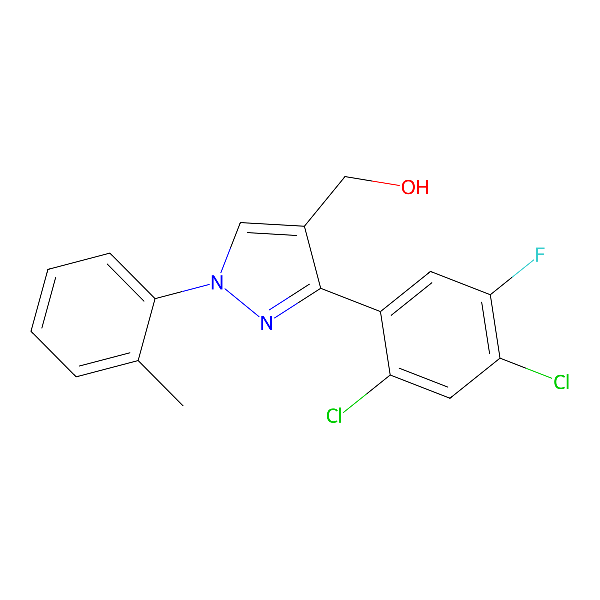 (3-(2,4-Dichloro-5-fluorophenyl)-1-(2-methylphenyl)-1H-pyrazol-4-YL)methanol molecular structure, CAS 618441-85-3