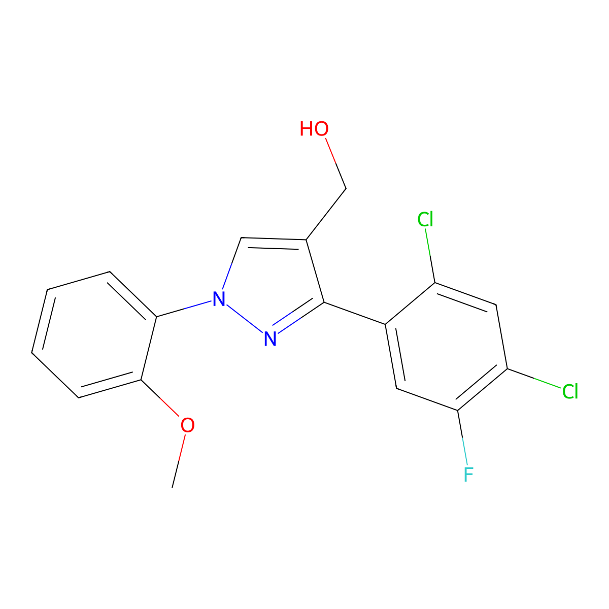 (3-(2,4-Dichloro-5-fluorophenyl)-1-(2-methoxyphenyl)-1H-pyrazol-4-YL)methanol molecular structure, CAS 618441-97-7