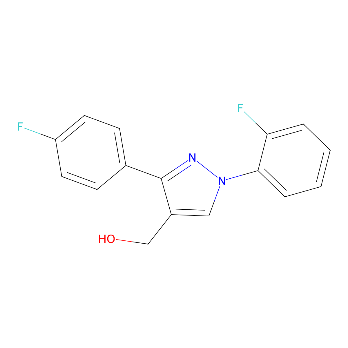 (1-(2-Fluorophenyl)-3-(4-fluorophenyl)-1H-pyrazol-4-YL)methanol molecular structure, CAS 618444-41-0