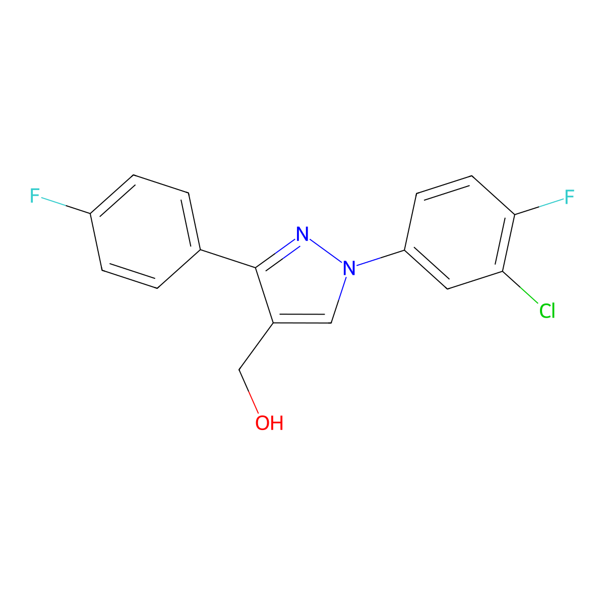 (1-(3-Chloro-4-fluorophenyl)-3-(4-fluorophenyl)-1H-pyrazol-4-YL)methanol molecular structure, CAS 618444-43-2