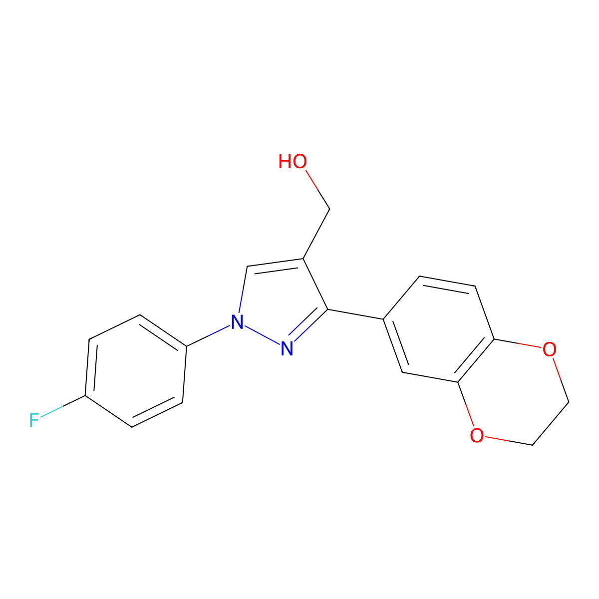 (3-(2,3-Dihydro-1,4-benzodioxin-6-YL)-1-(4-F-PH)-1H-pyrazol-4-YL)methanol molecular structure, CAS 618444-48-7