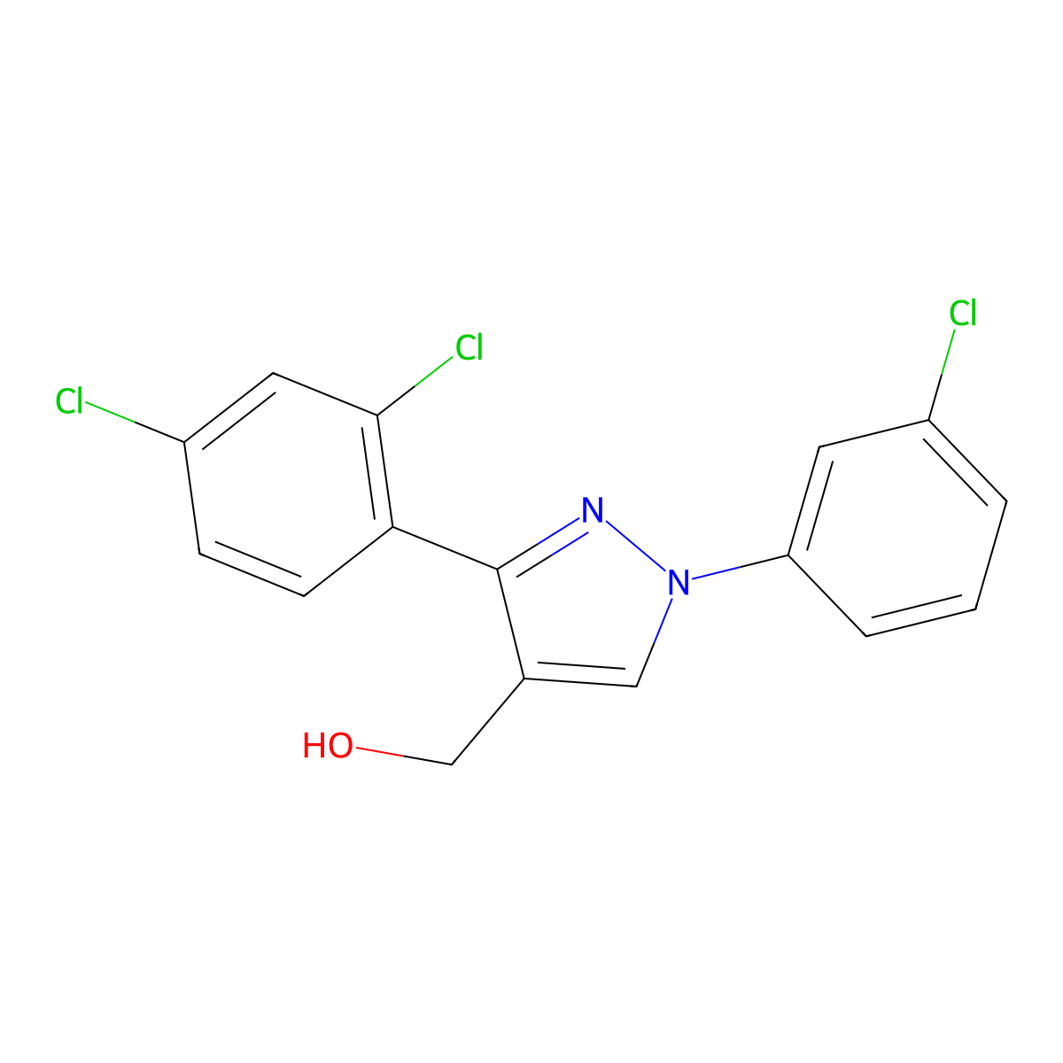 (1-(3-Chlorophenyl)-3-(2,4-dichlorophenyl)-1H-pyrazol-4-YL)methanol molecular structure, CAS 618444-50-1