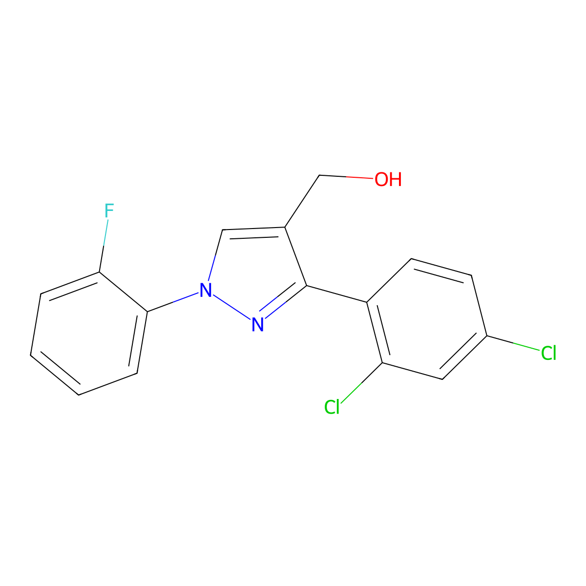 (3-(2,4-Dichlorophenyl)-1-(2-fluorophenyl)-1H-pyrazol-4-YL)methanol molecular structure, CAS 618444-51-2
