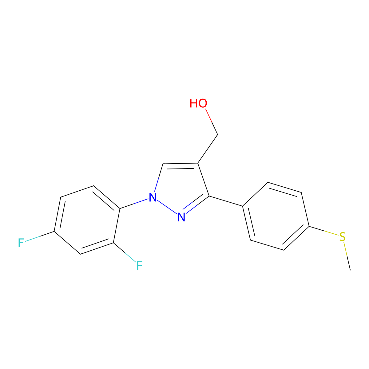 (1-(2,4-Difluorophenyl)-3-(4-(methylthio)phenyl)-1H-pyrazol-4-YL)methanol molecular structure, CAS 618444-52-3