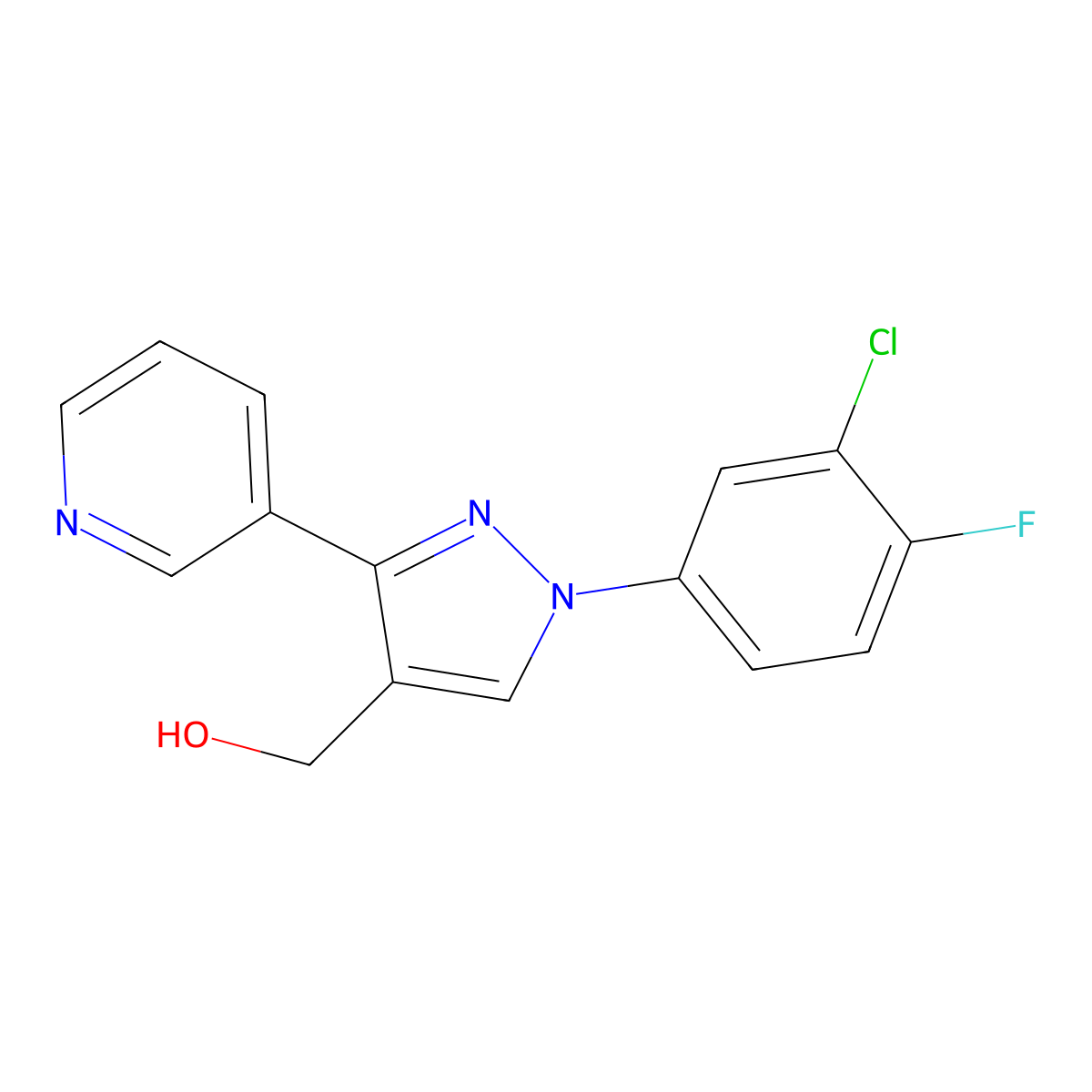 (1-(3-Chloro-4-fluorophenyl)-3-(pyridin-3-YL)-1H-pyrazol-4-YL)methanol molecular structure, CAS 618444-58-9